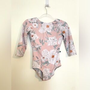 LuckyLeo “Flight” Custom Ballet Leotard Medium Light Pink Floral w/ 3/4 Sleeves